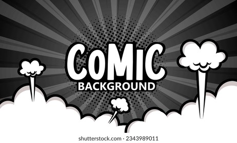 
Comic-Pop-Art-Hintergrund mit Halbtonfarben und süßer Wolke-Vektorgrafik.