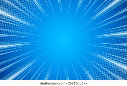 Comic pop art background with halftone dotted speed lines. Vector illustration.