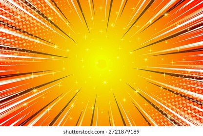Comic pop art background with halftone dotted speed lines. Vector illustration.