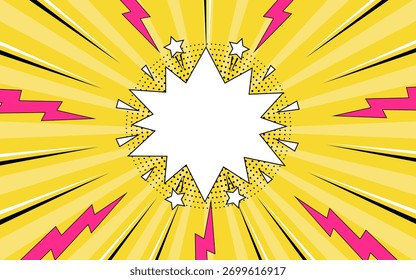 Comic-Pop-Art-Hintergrund mit Sprechblase. Comic-Hintergrund mit Donner und Blitz im Halbtonstil.