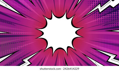Comic Pop art background with thunder flash. Cute retro stripes pattern. Vector halftone illustration. For comic superhero text, speech bubble, message