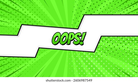 Comic pop art background. Vintage retro design. Green radial backdrop with halftone elements.