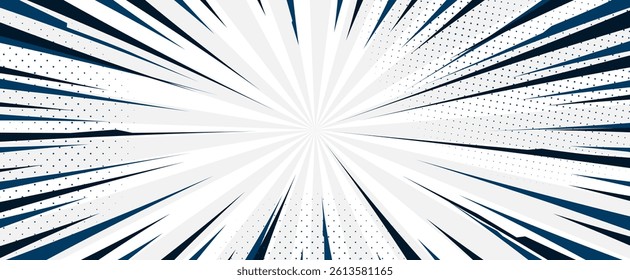 Comic pop art background. Vintage retro design. White radial backdrop with halftone elements and bubble.	