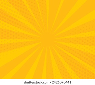 Fondo de arte pop cómico. fondo amarillo. Fondo de rayo de sol cómico. Ilustración de vector