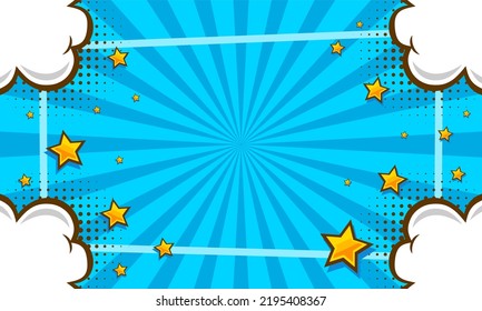 Comic Pop Art blauer Hintergrund mit Wolke und Sterngrafik