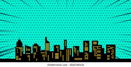 comic pop art cityscape isolated on dotted background