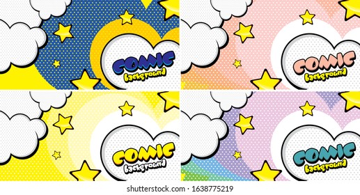 Comic pop art cloud bubble Set. Funny speech bubble. Trendy Colorful retro vintage background in pop art retro comic style. Illustration easy editable
