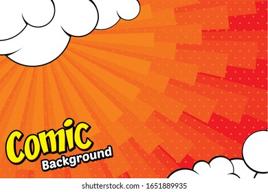 Comic pop art cloud bubble. Funny speech bubble. Trendy Colorful retro vintage background in pop art retro comic style. Illustration easy editable