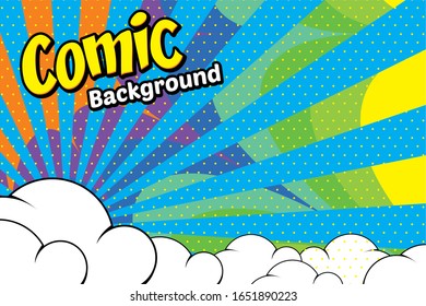 Comic pop art cloud bubble. Funny speech bubble. Trendy Colorful retro vintage background in pop art retro comic style. Illustration easy editable