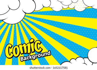 Comic pop art cloud bubble. Funny speech bubble. Trendy Colorful retro vintage background in pop art retro comic style. Illustration easy editable