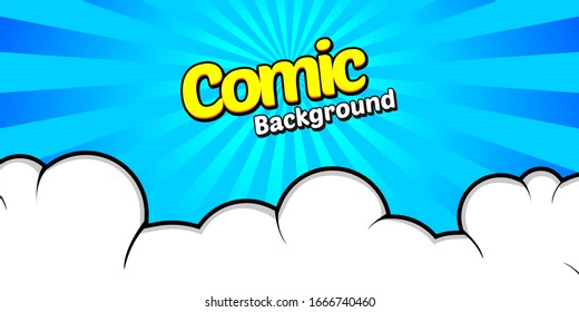 Comic pop art cloud bubble. Funny speech bubble. Trendy Colorful retro vintage background in pop art retro comic style. Illustration easy editable