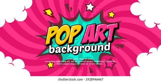 Comic pop art cloud bubble. Funny speech bubble. Trendy Colorful retro vintage background in pop art retro comic style. Illustration easy editable