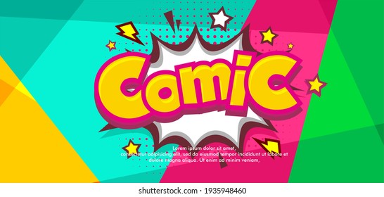 Comic pop art cloud bubble. Funny speech bubble. Trendy Colorful retro vintage background in pop art retro comic style. Illustration easy editable