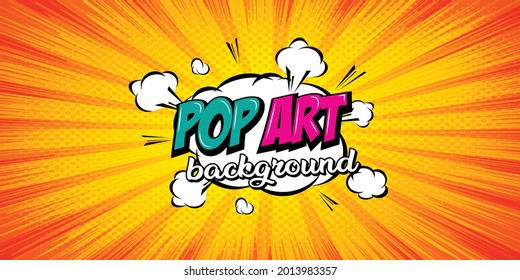 Comic pop art cloud bubble. background halftone dots, with cloud cartoon pop art style. Vector illustration on yellow 