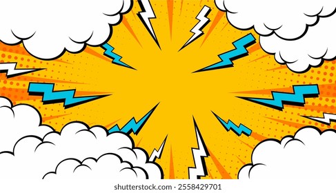 Comic pop art energetic thunder burst background