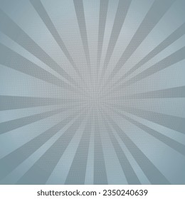 Comic pop art gray background with rays and halftone dots, vector illustration, retro monochrome artistic backdrop, beautiful design element