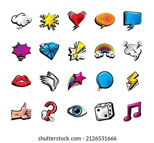 comic pop art icons set