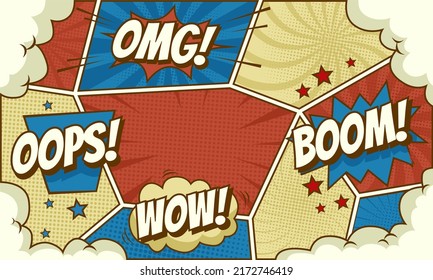 Comic pop art page background with speech bubble expression