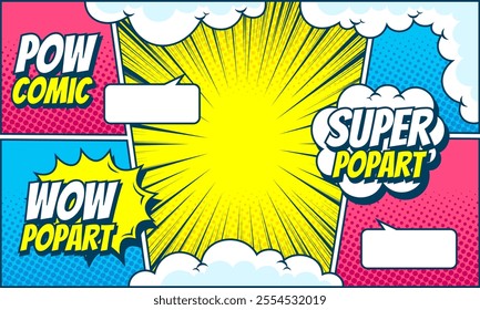 Comic pop art panel background with speech bubble illustration