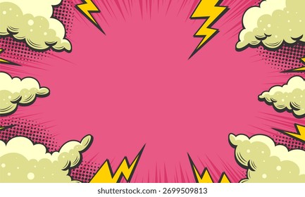 Comic-Pop-Art rosafarbener Hintergrund mit Wolke und Donner