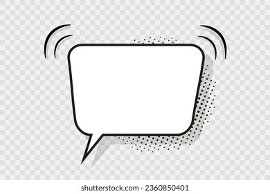 Comic pop art speech bubble. Cartoon balloon with halftone shadow.Chat bang cloud with dots. Black white text boxe. Star burst cloud. Funny message shape. Vector illustration.