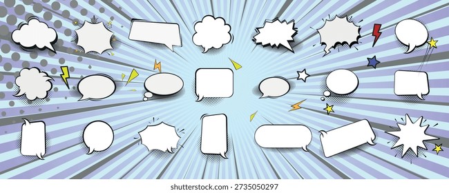 Comic pop art speech bubbles colorful backgrounds set Comic Book Speech Bubbles Pop Art Text Balloons Blank Dialog Boxes