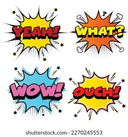 Comic pop art style speech bubbles elements set