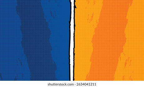 Comic Pop Art Versus Abstract Background with Blue and Orange Color