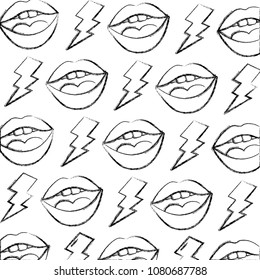 comic pop art vintage lips lightning pattern