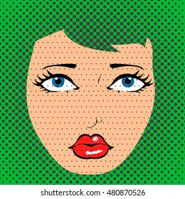 Comic pop art woman's face, Vector illustration
