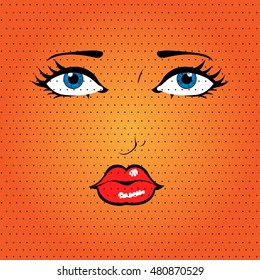 Comic pop art woman's face, Vector illustration