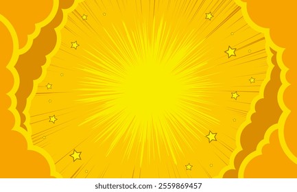 comic pop art yellow background with cloud and stars illustration