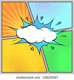 Comic pop-art humorous page style template - cartoon book design. Vector illustration