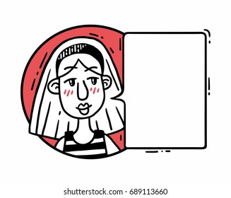 Comic portrait girl says