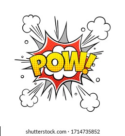 Comic Pow Wort. Vintage-Vektorillustration-Comics kollidieren Text mit explodierendem Cloud-Muster für Kunstbuch