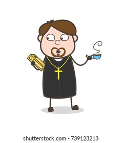 Comic Priest with Bible and Refreshment Vector