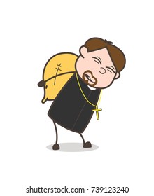 Comic Priest Carrying Heavy Weight Sack Vector