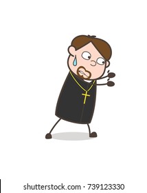Comic Priest Holding with Hands Vector