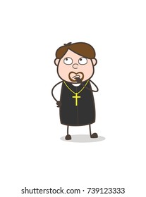 Comic Priest Thoughtful Face Vector