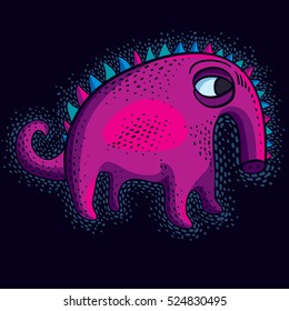 Comic purple character, vector funny alien monster. Emotional expression idea graphic symbol, design element.