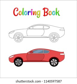 Comic racing car background vector illustration coloring page for kids. Auto traffic and speed. Automobile racing car.