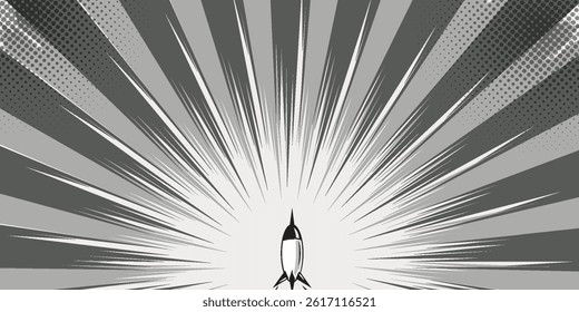 Comic radial explosion lines with speed effect for comic books. Superhero action, explosion background, manga speed frame, vector illustration