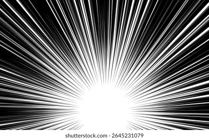 Velocidade radial cômica ​Ilustração de fundo ​ linhas, efeito gráfico vetorial monocromático.