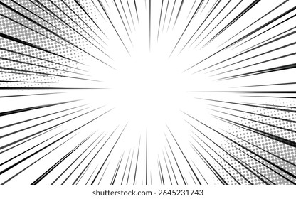 Comic Radial Speed ​​Lines background, monochrome graphic effect. vector illustration.