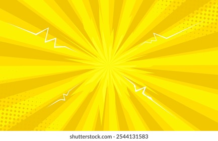 Comic rays background with lightning effect on yellow