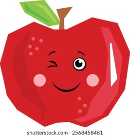 Comic red abstract fresh apple with green leaves
