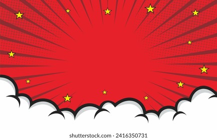 Comic red background with cloud and star illustration