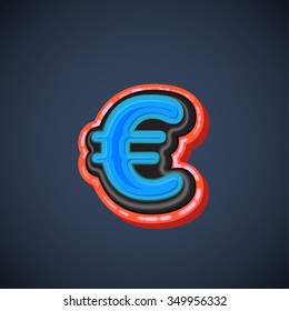Comic red and blue euro sign, vector