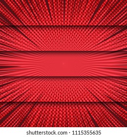 Comic red bright horizontal banners with radial halftone and rays effects. Vector illustration
