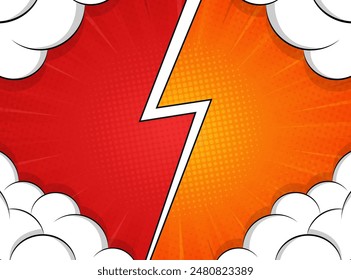 Comic red and orange background design with cloud decoration